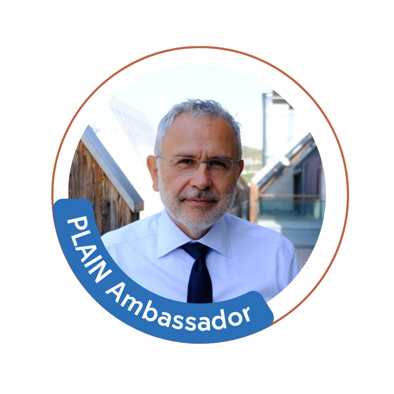 Lorenzo Carpanè headshot with PLAIN ambassador badge